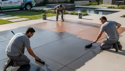 Professional concrete staining on residential patio in Knoxville, TN by expert house painters