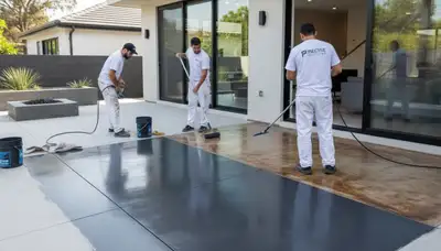 Professional concrete staining on residential patio in Knoxville, TN by expert painting contractors