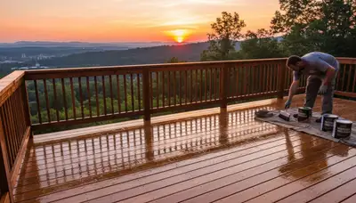 Professional deck staining in Knoxville TN protecting wooden deck with UV and moisture-resistant finish