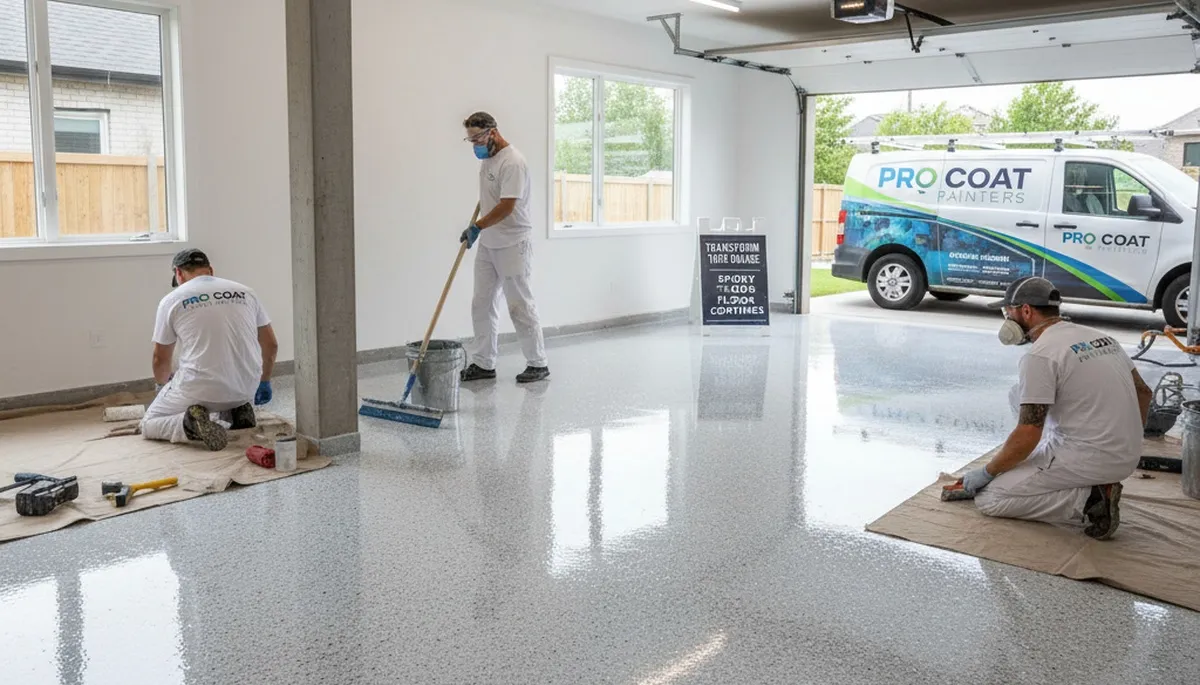Epoxy garage floor coating installation in Knoxville, TN by professional house painters