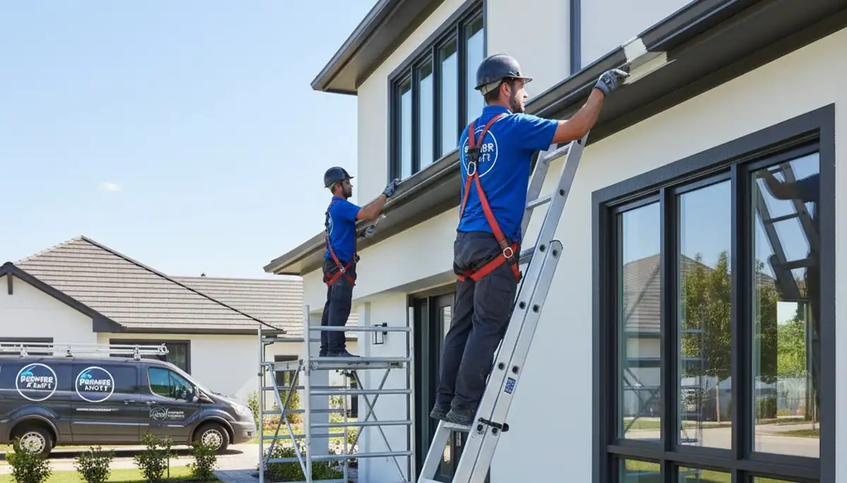 Professional gutter painting on a Knoxville TN home exterior by expert house painters