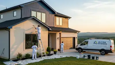 Professional house painters finishing exterior home repaint in Knoxville, TN