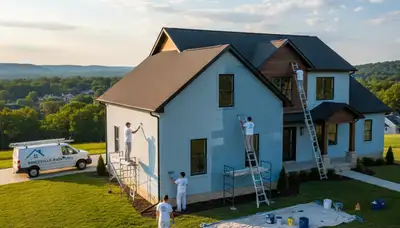 Professional house painters working on home exterior in Knoxville, TN