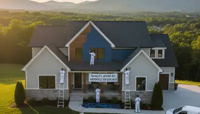 Professional house painters finishing exterior home project in Knoxville, TN