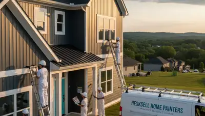 Professional house painters working on residential exterior in Knoxville, TN
