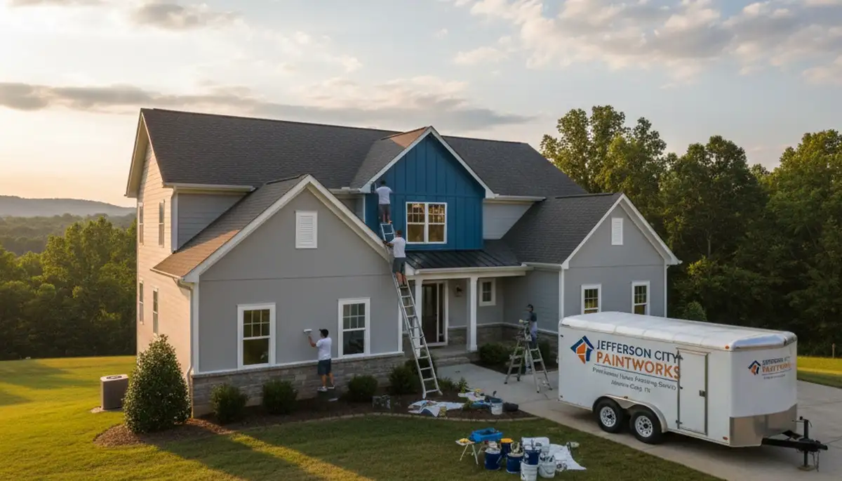 Professional house painters finishing exterior home in Knoxville, TN