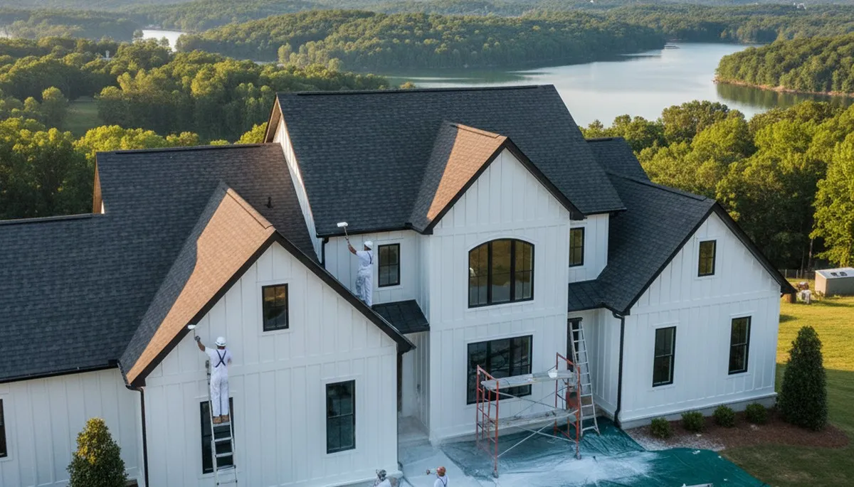 Professional house painters working on residential exterior in Knoxville, TN
