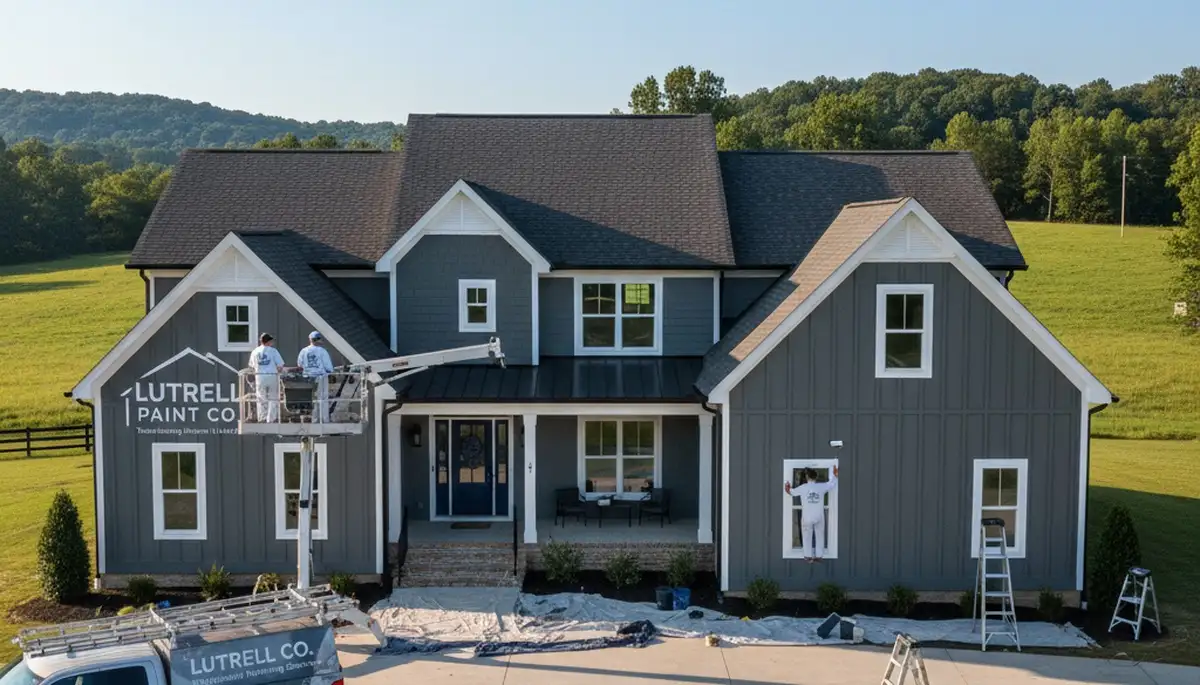Professional house painters in Knoxville TN finishing exterior home painting project