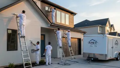 Professional house painters finishing exterior home in Knoxville, TN