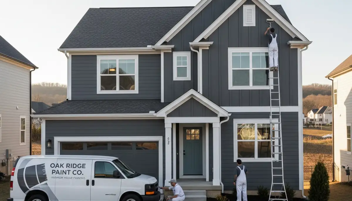 Professional house painters working on residential exterior in Knoxville, TN