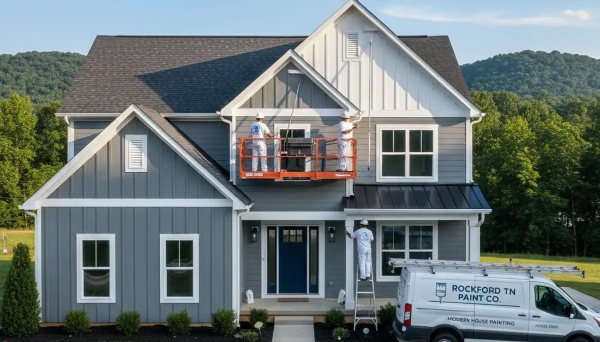 Professional house painters working on residential exterior in Knoxville, TN