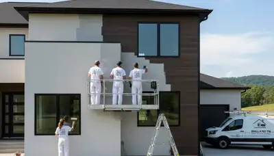 Professional house painters applying exterior paint to a home in Knoxville, TN