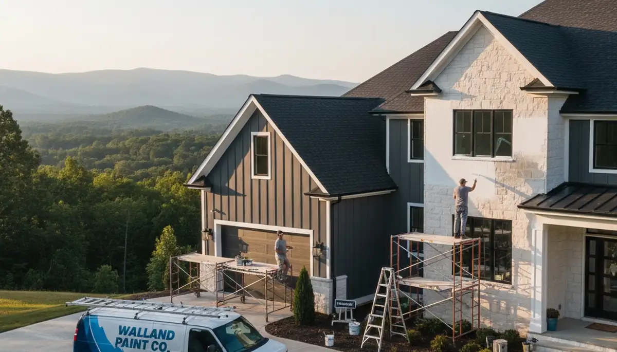 Professional house painters working on residential exterior in Knoxville, TN