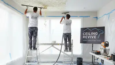 Professional popcorn ceiling removal in Knoxville TN home by expert painters creating smooth finish