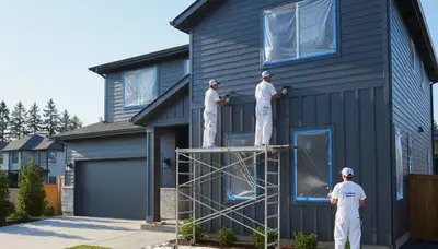 Professional siding painting on a Knoxville TN home by expert house painters