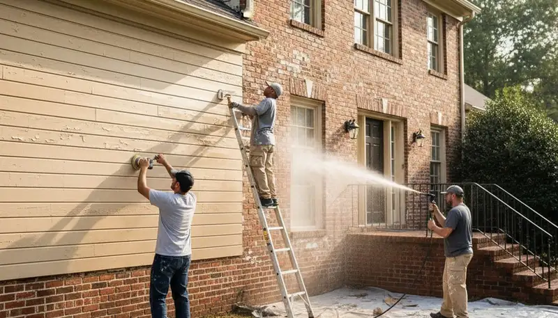 Professional surface preparation for exterior house painting in Knoxville, TN ensuring long-lasting results