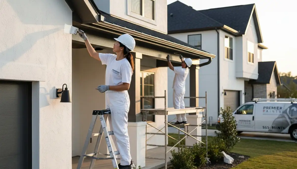 Professional trim and fascia painting on home exterior in Knoxville, TN by expert house painters